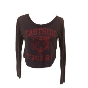 𝅺FOREVER 21 Dark Gray/Blue Crop Long Sleeve Tee Size S